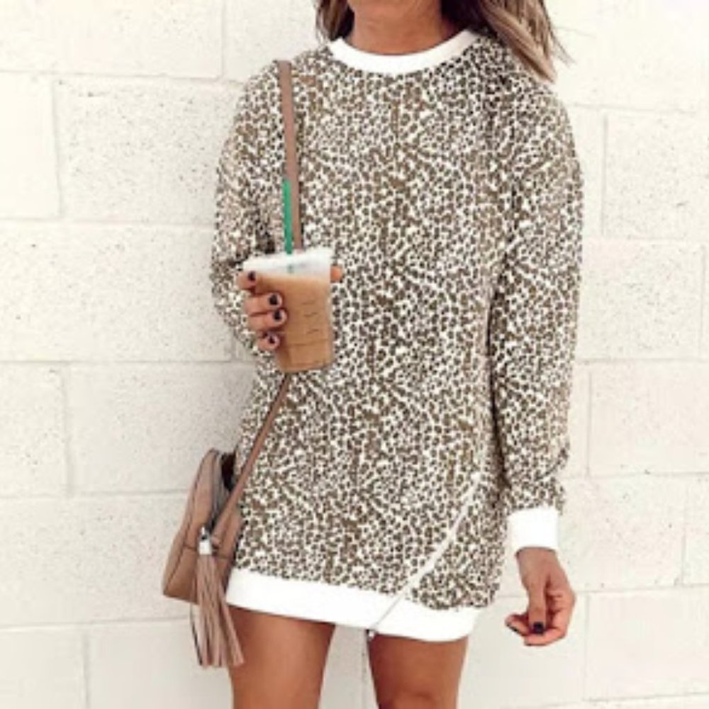 Leopard Side Zip Sweater Dress - Picture 3 of 9